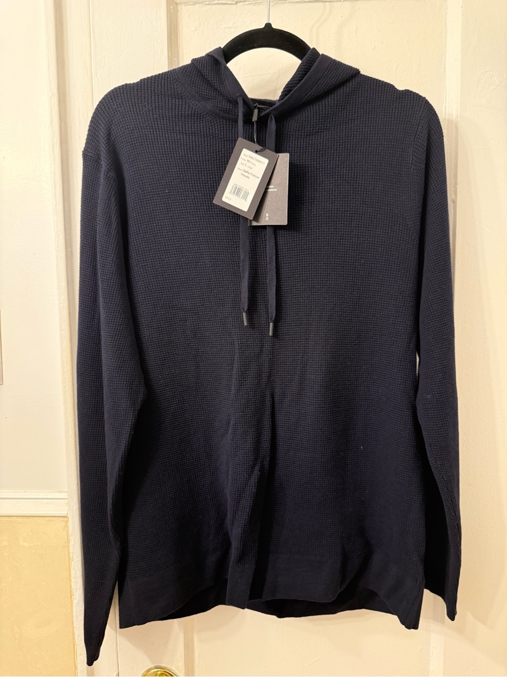 NAADAM  Cashmere Cotton Navy Waffle-Knit Hooded Sweater